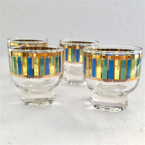 Mid Century Gold Blue And Green Striped Stacking Cocktail Glasses Maggie Belle S Memories