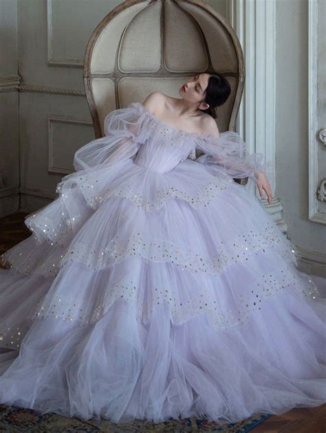 Light Purple Tulle Sequin Long Prom Dress Purple Evening Dress