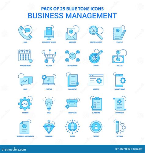 Business Management Blue Tone Icon Pack 25 Icon Sets Stock Vector