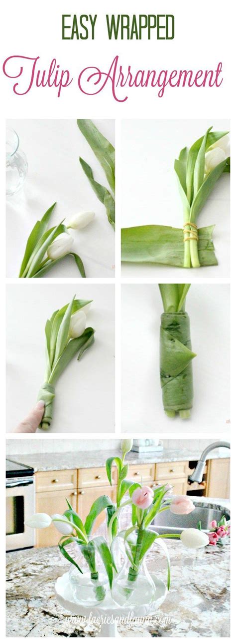 This makes the display more visually appealing by changing up the texture. Tulip Arrangement Ideas with Leaf Wrapped Bundles | Tulips ...
