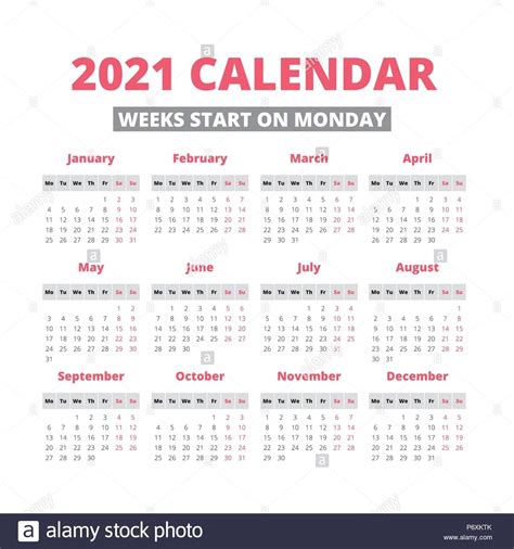 2021 Calendar Weeks Start On Monday Best Calendar Example