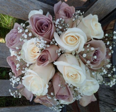 Bridal Bouquet Amnesia And Cream Colored Roses With Babys Breath