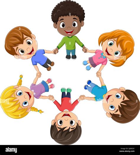 Happy Group Children Holding Hands Stock Vector Images Alamy