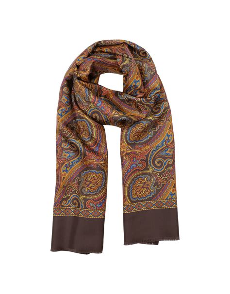 Forzieri Paisley Print Wool And Silk Reversible Mens Scarf In Brown For