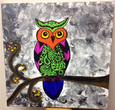 Paisley Owl Painting Acrylic Canvas Wall Art Etsy Owl Painting