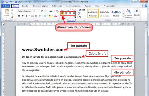 Swotster Word 2010 Formato De Párrafos Y Páginas 1