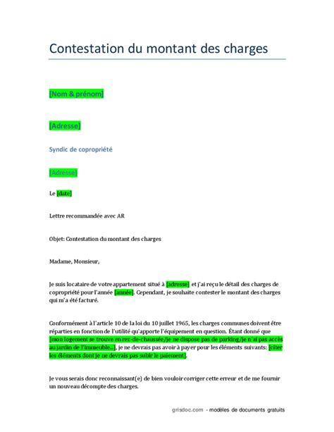 Contestation Du Montant Des Charges Copropri T Doc Pdf Page Sur