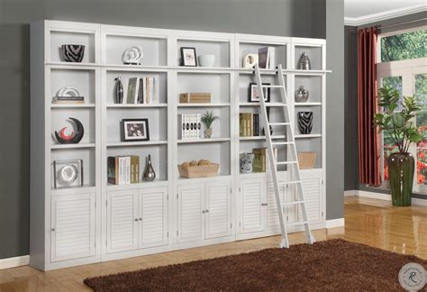 Boca Cottage White 5 Piece L Shape Library Wall Bookcase Wall