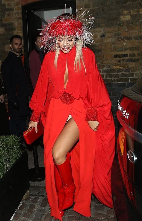 Rita Ora Suffers Wardrobe Mishap As She Flashes Her Spanx In Scarlet Gown