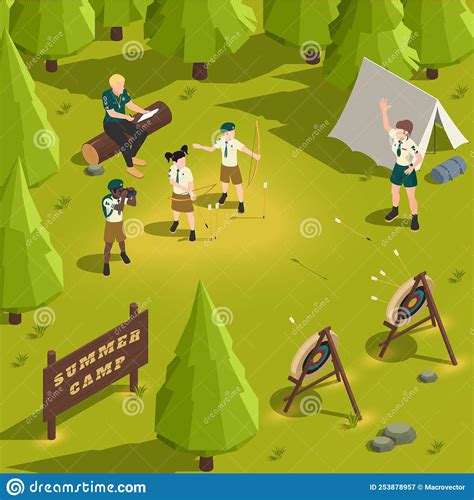 Summer Camp Isometric Illustration Stock Vector Illustration Of