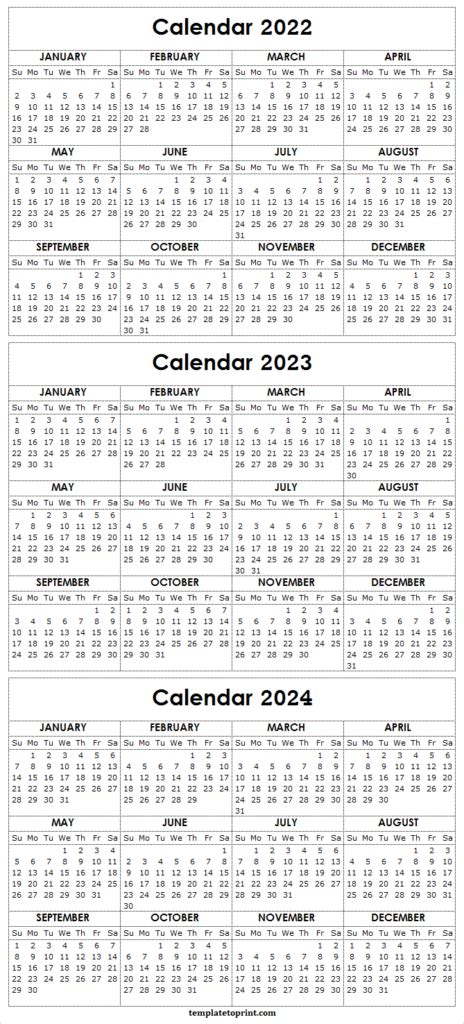 2022 2023 2024 Calendar Download Blank Yearly Calendar Template