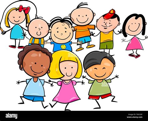Cartoon Illustration Of Happy Preschool Or Elementary Age Children