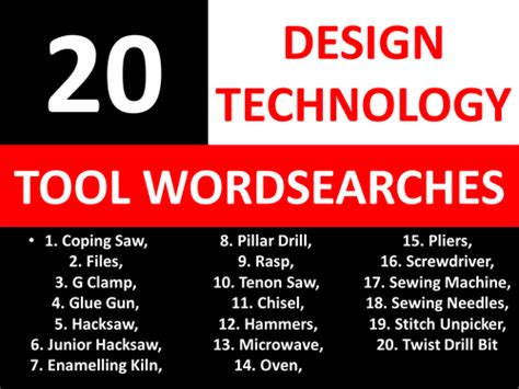 20 Wordsearches Design Technology Tools Ks3 Gcse Keyword Starters