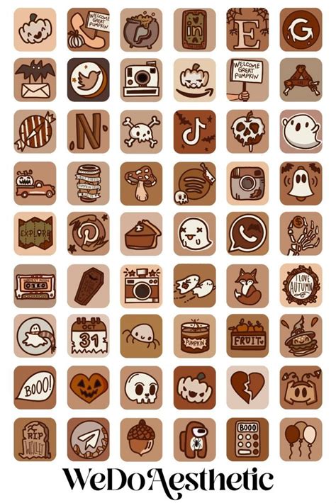 Natural Fall Autumn App Icons Hand Drawn Halloween Spooky App Covers