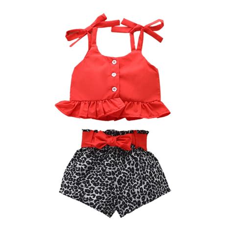 0 24m Baby Girls Summer Clothes Set Red Sleeveless Vest Tops Leopard