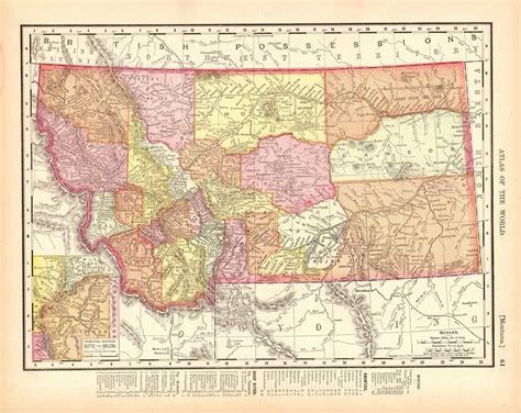 1895 Antique Montana State Map Gallery Wall Art Library Home Etsy In