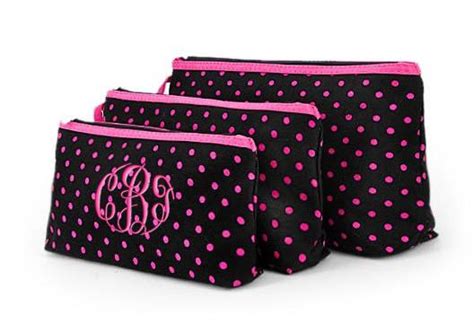 Personalized Cosmetic Bag Polka Dots Black Hot Pink Etsy