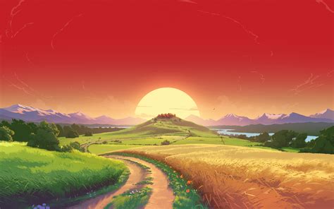 Download 3840x2400 Wallpaper Landscape Sunset Orange Sky Pathway