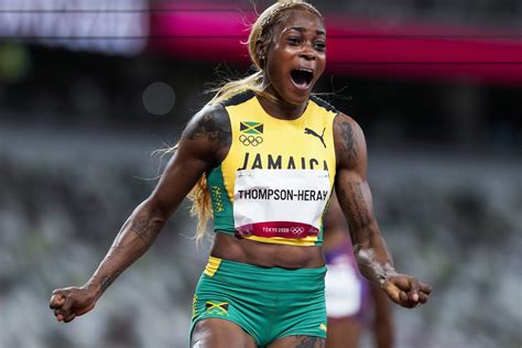 jamaican olympic sprinter elaine thompson herat sets new record for the women s 100 meters