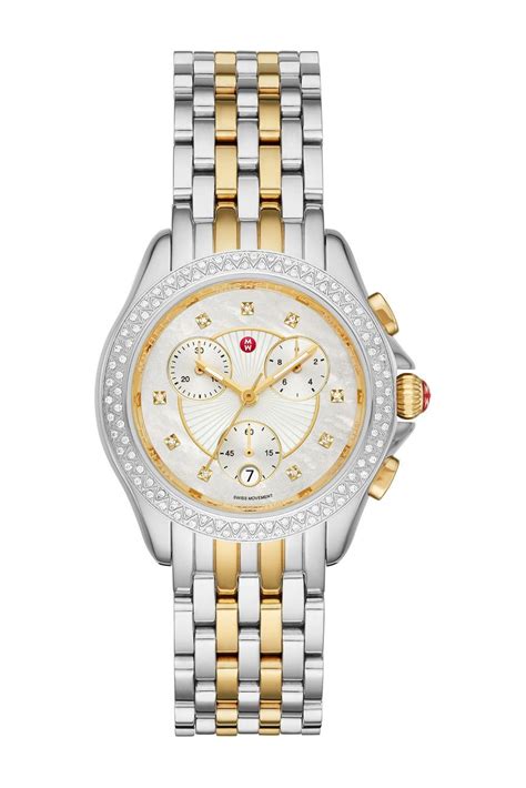 Michele Womens Belmore Chronoraph Diamond Embellished Bracelet Watch