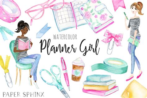Watercolor Planner Girl Pack ~ Illustrations ~ Creative Market