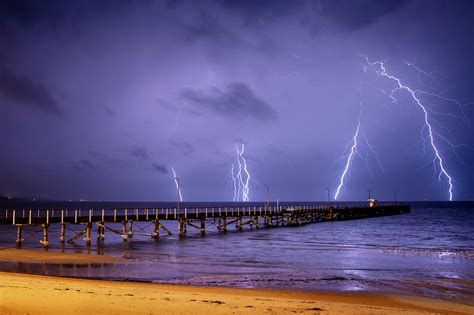 Lightning Storm Over Sea At Port Lincoln Australia
