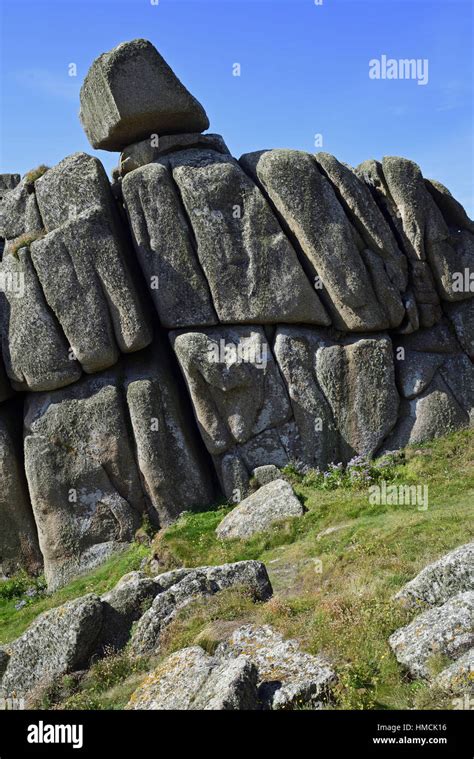 Logan Rock Treen Cornwall Precariously Balanced On Massive Blocks Of