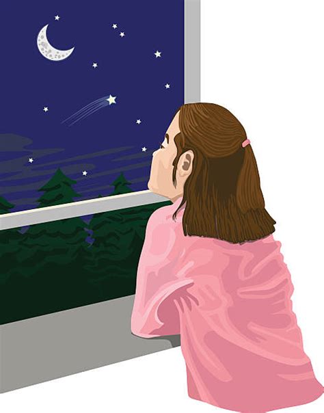 Girl Looking Out Window Night Illustrations Royalty Free Vector