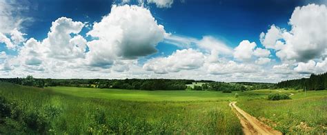 Hd Wallpaper Greens Field The Sky Clouds Nature Trail Track