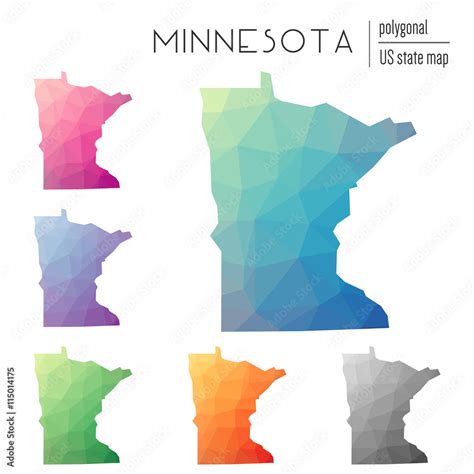 Set Of Vector Polygonal Minnesota Maps Bright Gradient Map Of The Us