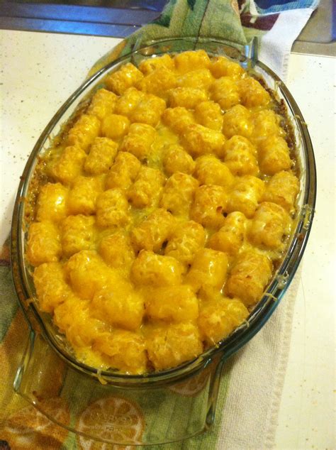 Mix sour cream and chicken soup in a separate bowl. Tater tot casserole 2. The original recipe called for ...