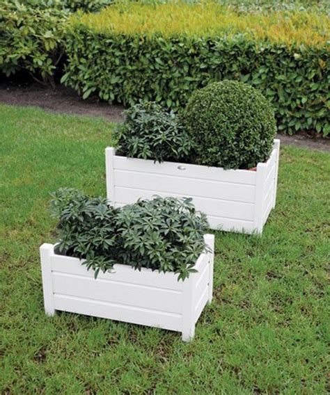 Set Of Two White Wooden Rectangle Planters By Garden Selections