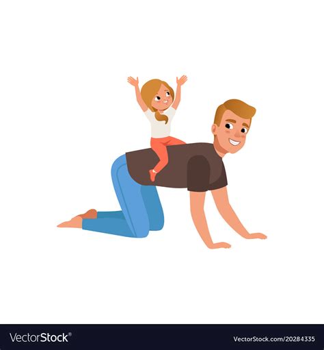 Cute Little Daughter Riding On Her Fathers Back Vector Image