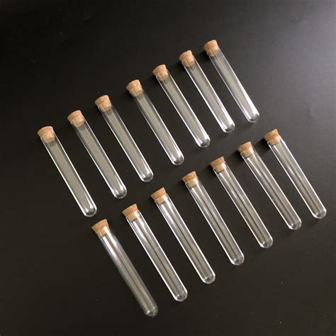 Pieces Pack Mm Laboratory Clear Plastic Test Tubes Round Bottom Tube Vial With Cork