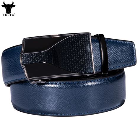 Hi Tie Navy Blue Mens Belts Real Leather Designer Automatic Buckles
