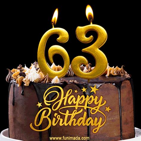63 Birthday Chocolate Cake With Gold Glitter Number 63 Candles 