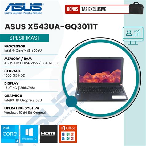 Jual Laptop Asus Murah Asus Vivobook X543ua Gq3011t Core I3 6006u Ram