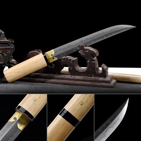 Handmade T10 Carbon Steel Real Hamon Japanese Aikuchi Tanto Sword With