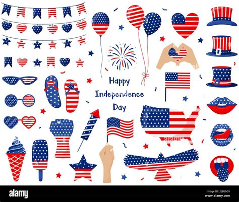 A Set Of Elements For Celebrating The Independence Day Of The Usa