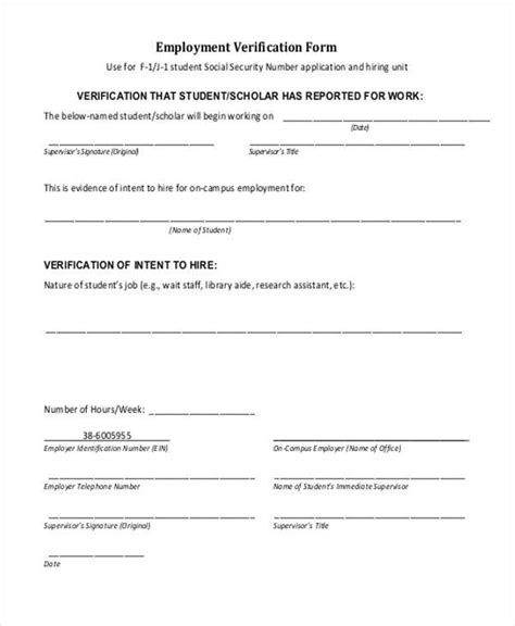 Free Printable Verification Of Employment Form Newfre