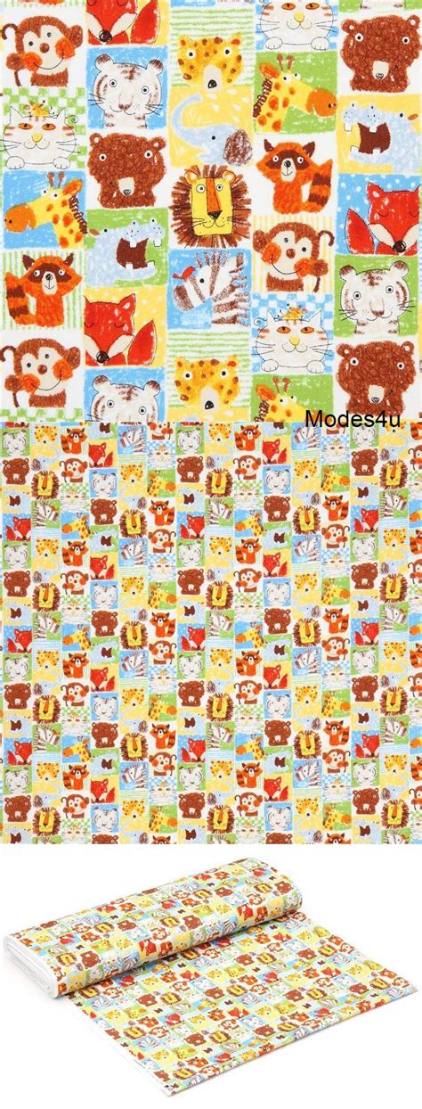 Colorful Cute Lion Monkey Bear Square Poplin Fabric By