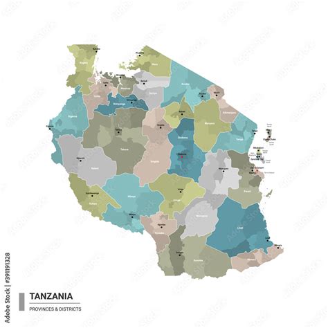 Plakat Tanzania Higt Detailed Map With Subdivisions Administrative Map