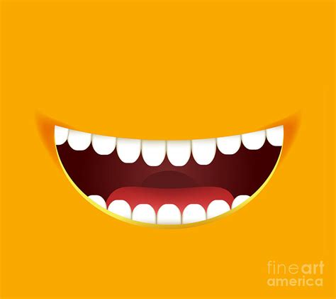 Open Mouth Full Teeth Cartoon Yellow Face Smile Happy Emotion Digital
