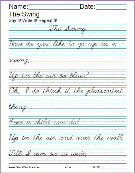 4th Grade Handwriting Practice