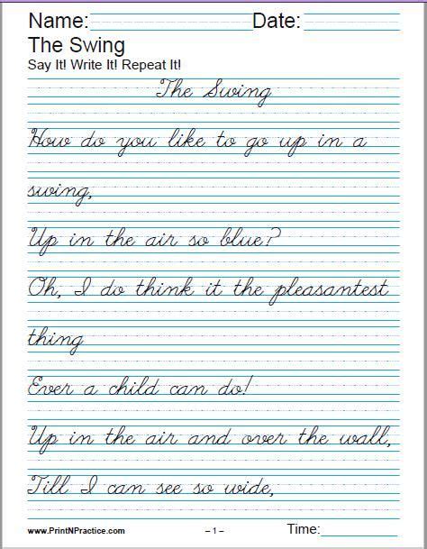 Printable cursive handwriting paper