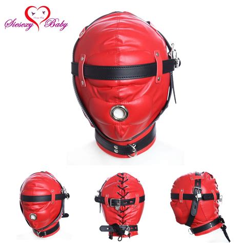 Faux Leather Sexy Bondage Restraints Head Hood Full Cover Head Hood With Eye Mask Sex Toys For