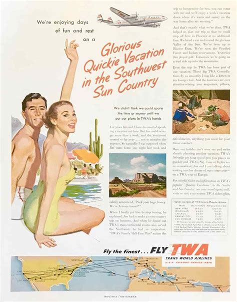 1953 twa trans world airlines print ad quickie vacation southwest sun countryのebay公認海外通販｜セカイモン