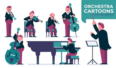 Set Of Illustrations Featuring Musicians In An Orchestra This