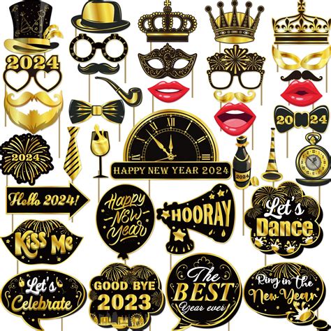 Buy 36pcs New Years Photo Booth Props 2024 New Years Eve Photo Booth