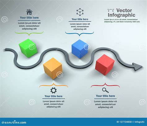 4 Steps Infographic With Color Boxes And Path Stock Vector